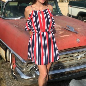 Thin, red, white, and blue dress